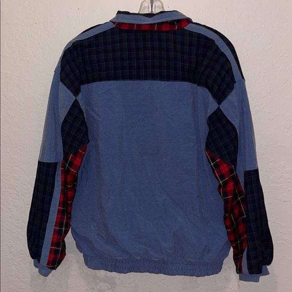 Vintage 90s Jean Jacket Patchwork Color Block Plaid Denim Jacket - Picture 6 of 7